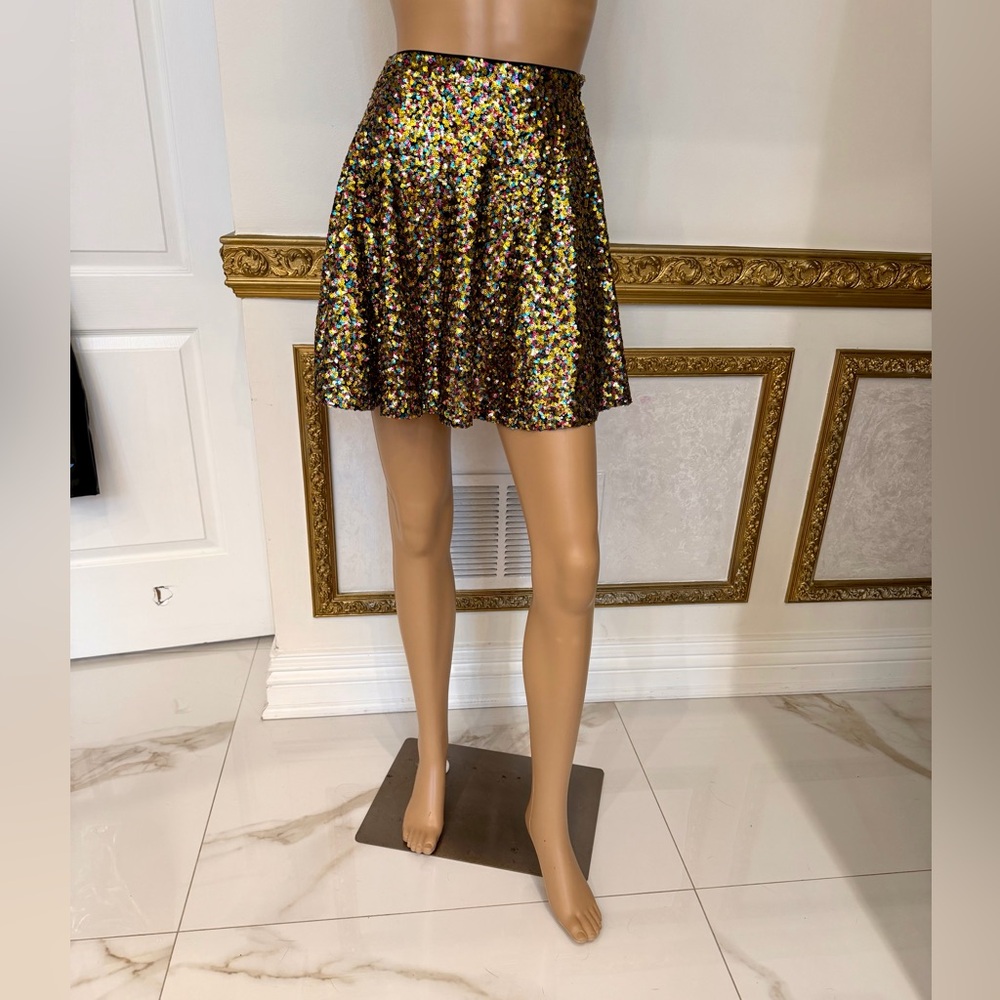 Nasty Gal Womens Multicolor Rainbow Sequin Mini Skirt Sz S Party Holiday